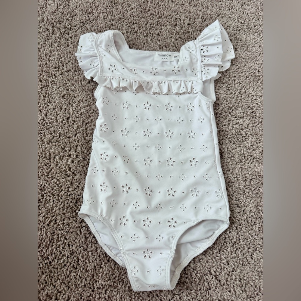 Minnow White Eyelet Kids One Piece size 3/4T